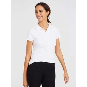 J. McLaughlin White‎ Short Sleeve Polo Shirt Women Large Stretchy Preppy Classic